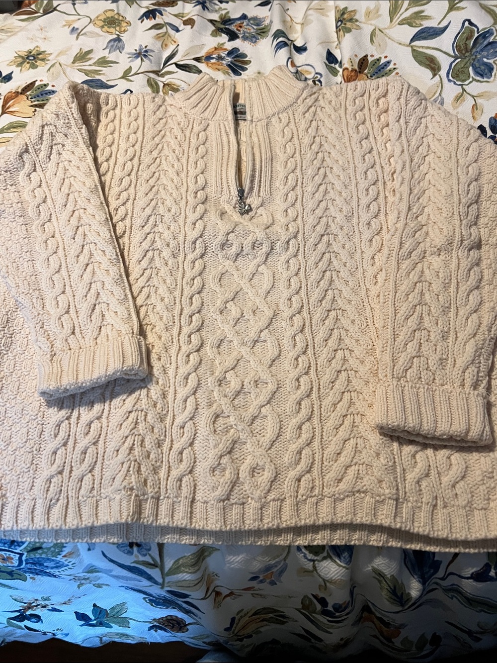 Aran Crafts Cream Cable-Knit Half-Zip Turtleneck Pullover